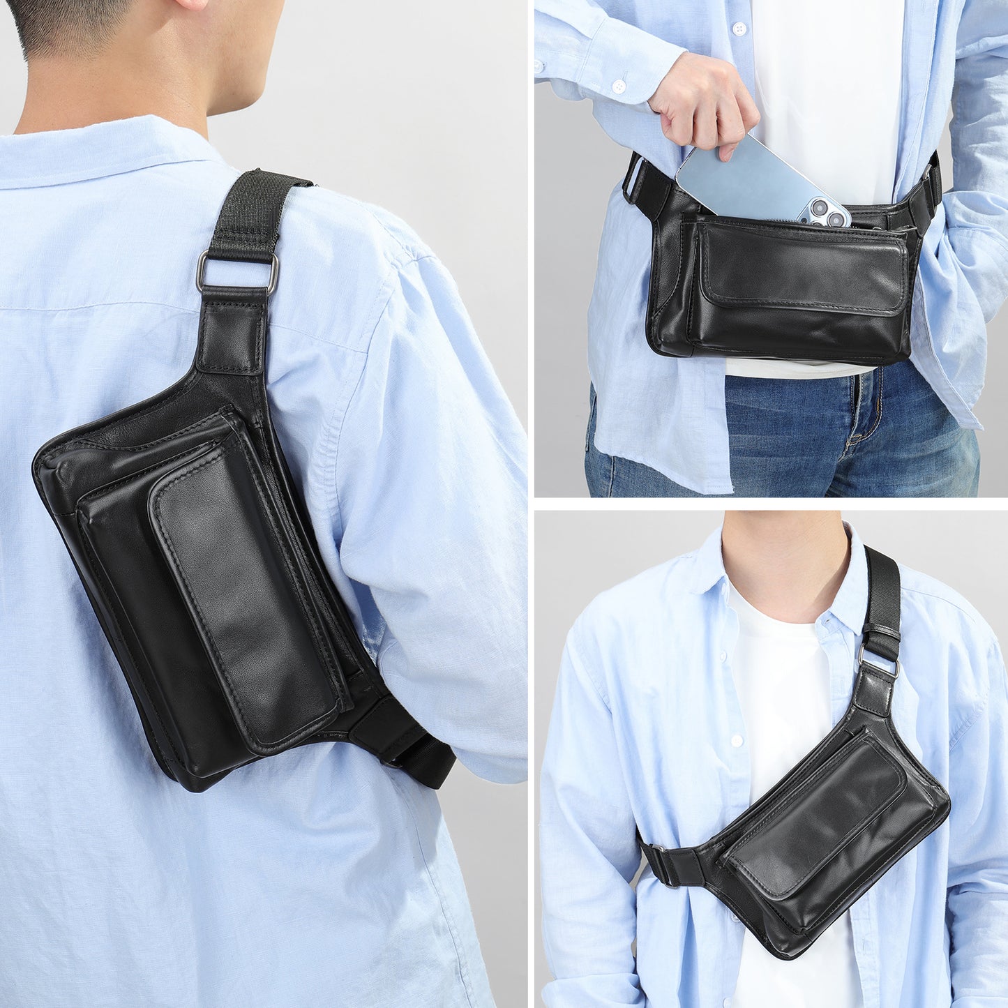 Men's Leather First Layer Cowhide Handmade Sewing Men's Waist Packs