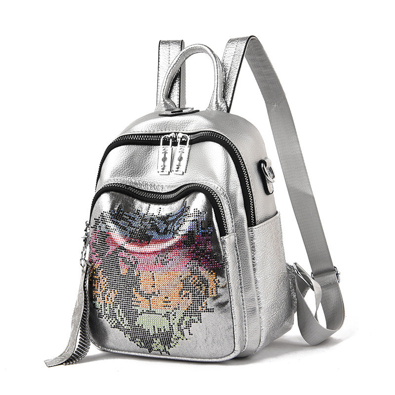 Women's Fashion Korean Style Diamond Letters Soft Backpacks