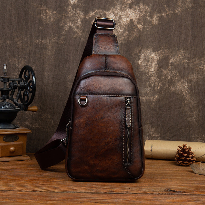 Men's First Layer Cowhide Retro Brushed Old Men's Chest Bags