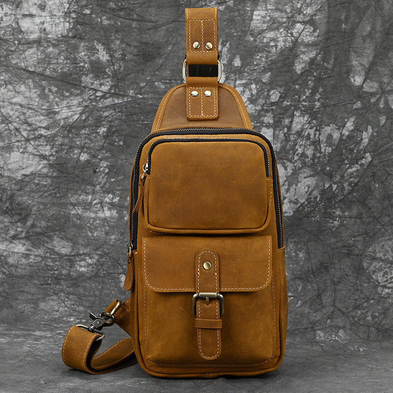 Men's Crazy Horse Leather Message Cowhide Commuter Men's Chest Bags