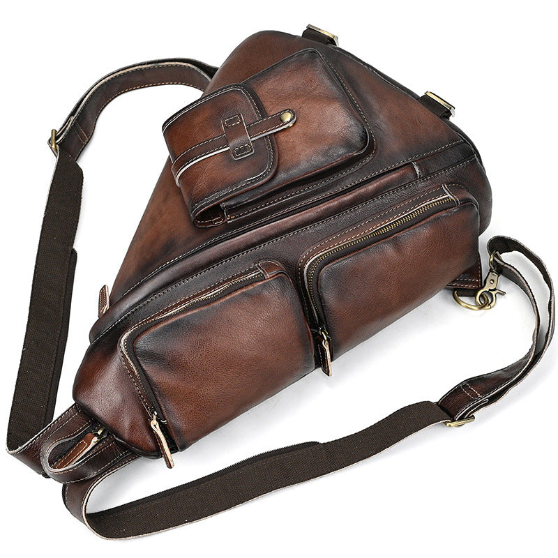 Genuine Leather Retro First Layer Cowhide Men's Chest Bags