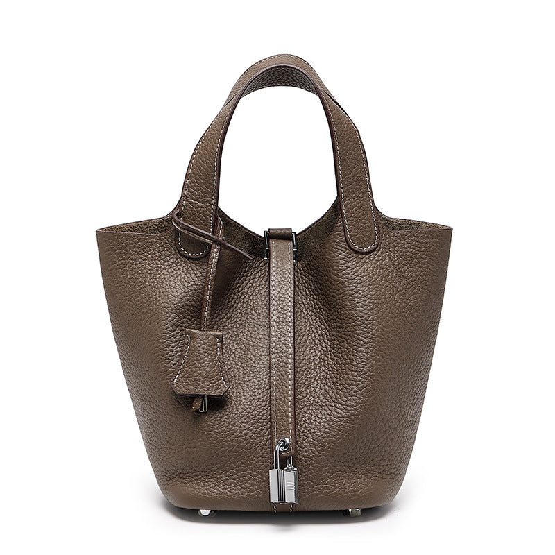 Women's High Quality Genuine Leather Vegetable Basket First Layer Cowhide Bucket Bags