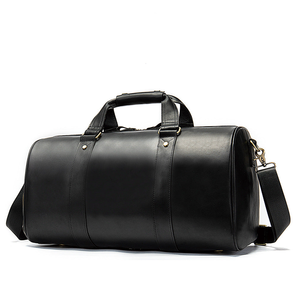 Men's Traveling Black With Shoe Position Cowhide Travel Bags