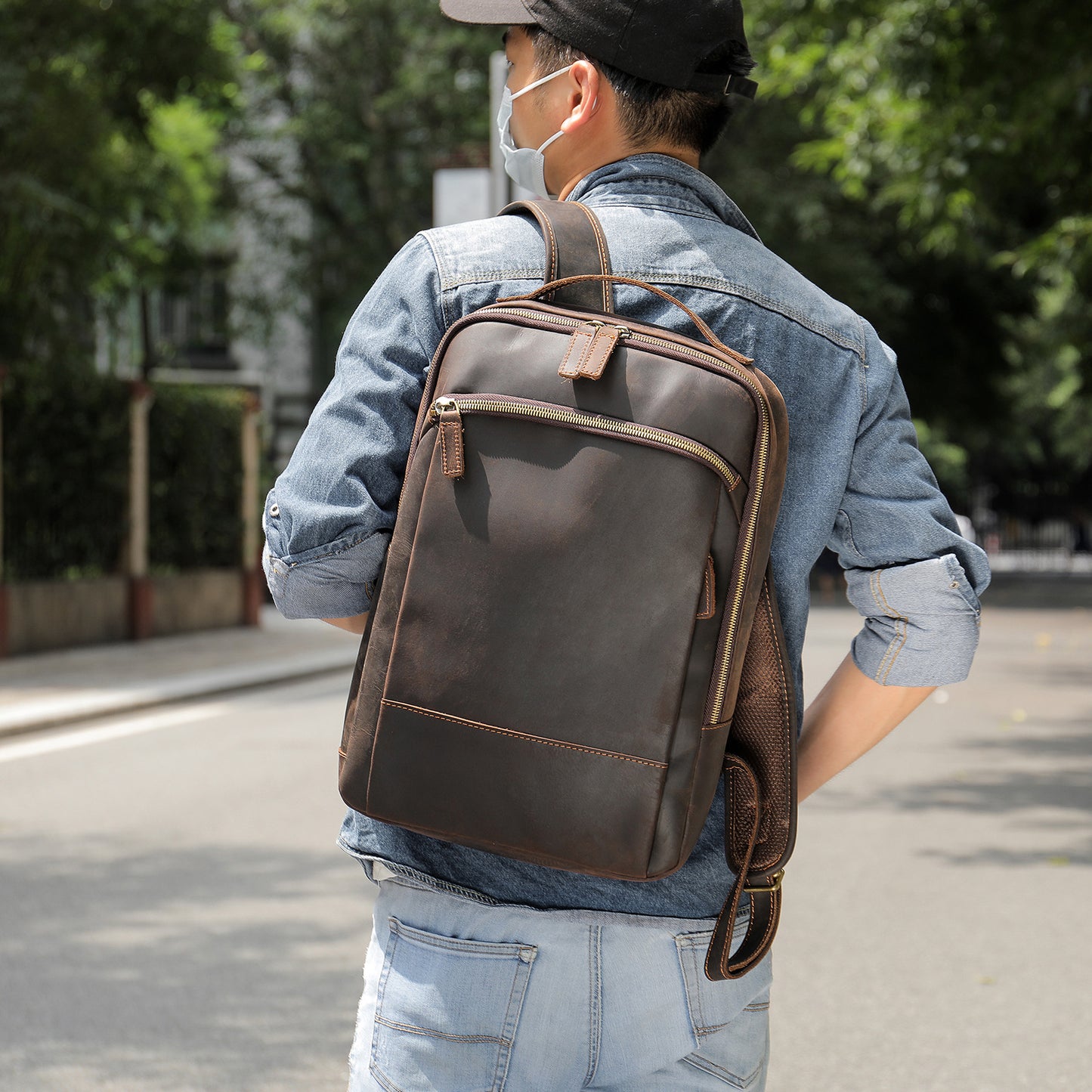 Men's Dermal Leather Retro Crazy Horse Large Backpacks