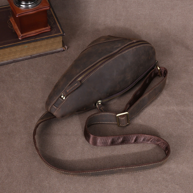 Men's Fashion Leather Crazy Horse Cowhide Commute Men's Chest Bags