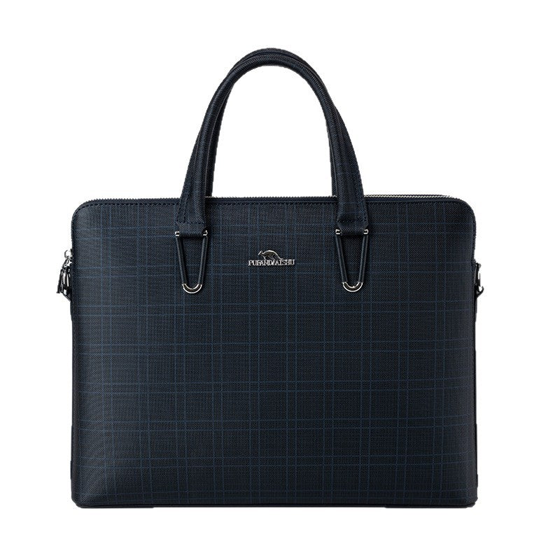 Men's Single Double Zipper Plaid Leisure Men's Handbags