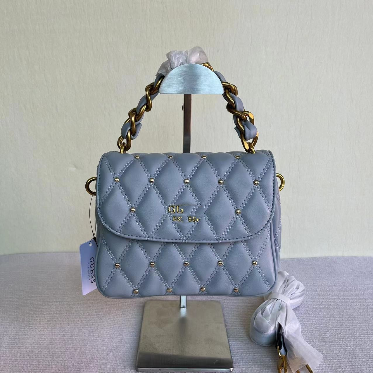 Women's Color Diamond Quilted Rivet Chain Woven Shoulder Bags