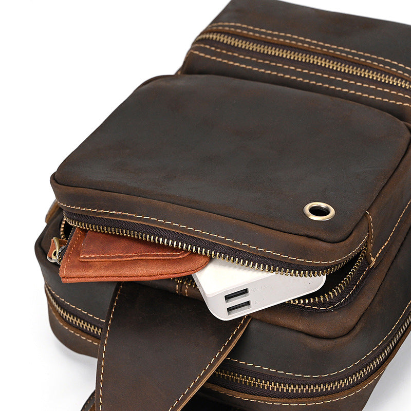 Men's Genuine Leather Large Capacity Retro Crazy Bags