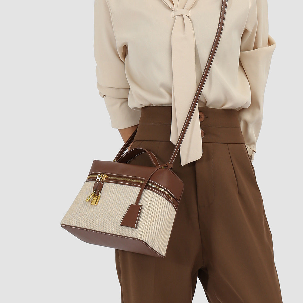 Minimalist Retro Box Lunch Stitching Canvas Shoulder Bags