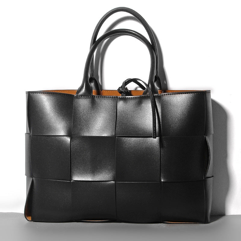 Innovative Pretty Woven Leather Plaid Genuine Handbags