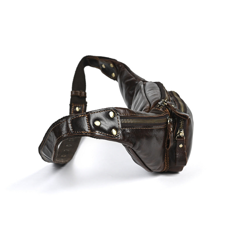 Men's Leather First Layer Cowhide Mobile Trendy Men's Chest Bags