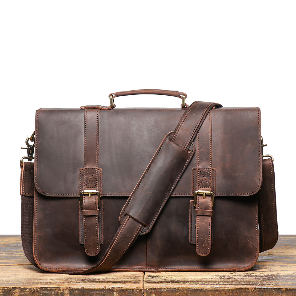 Men's Vintage Crazy Horse Leather Large Capacity Men's Briefcases