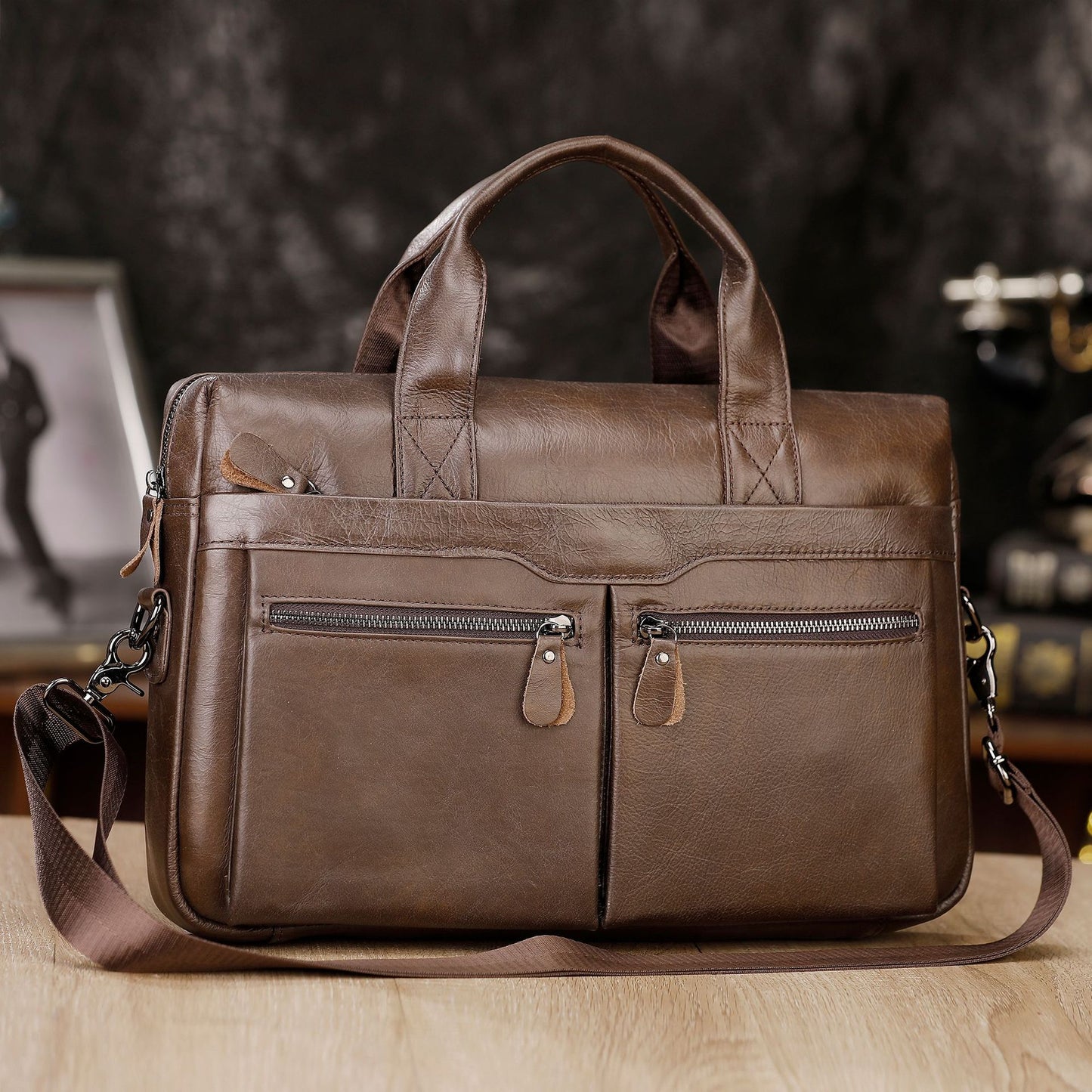 Men's Leather First Layer Cowhide Horizontal Computer Bags
