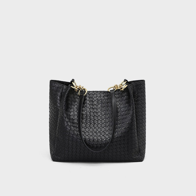 Women's Leather Large Commuting Capacity Woven Shoulder Bags