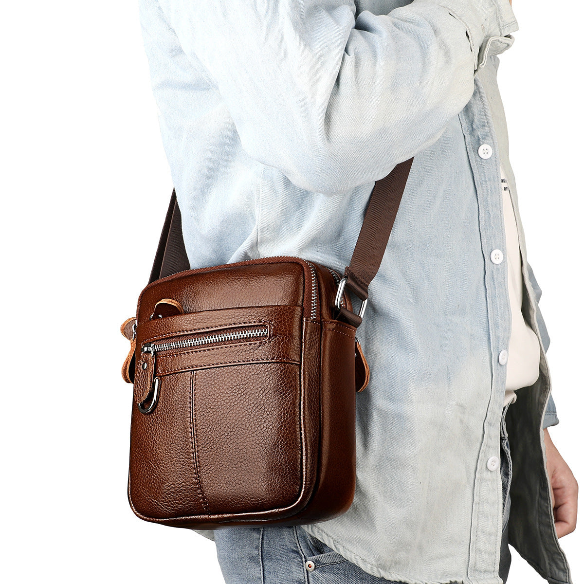 Men's Leather Retro First Layer Cowhide Boy Men's Shoulder Bags