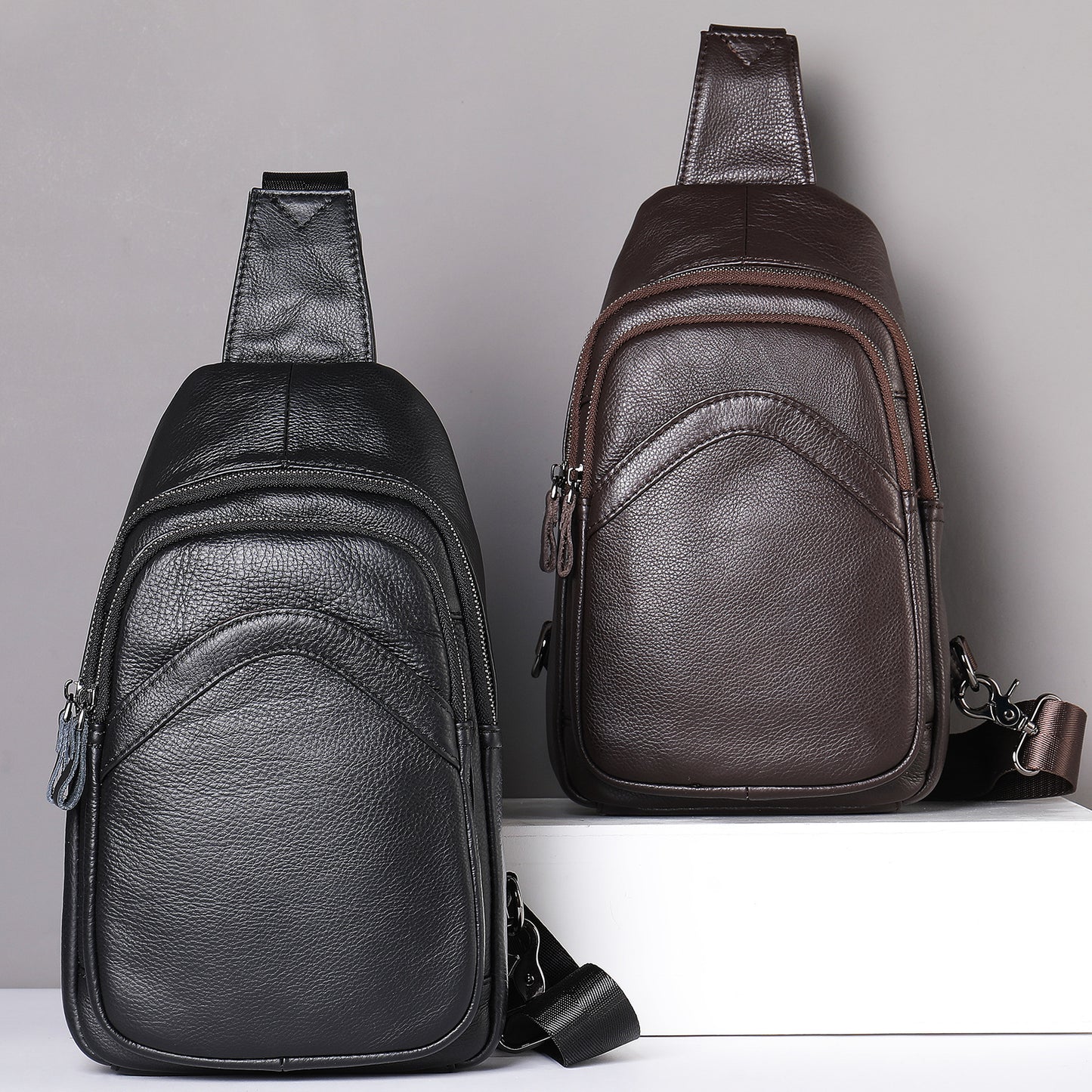 Men's Slanted High-grade Household First Layer Cowhide Men's Chest Bags