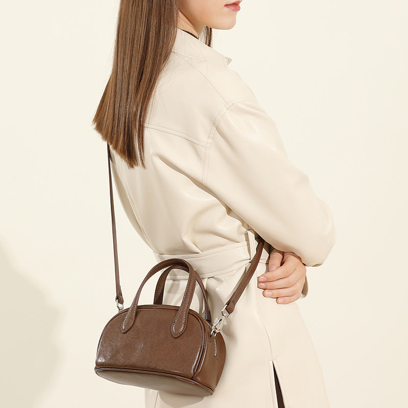Women's Vintage Leather Vegetable Tanning Boston Bowling Crossbody Bags