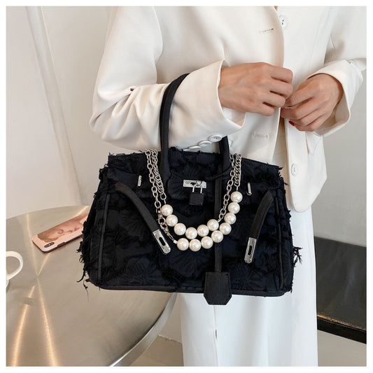 Women's Retro Handmade Denim Portable Kelly Early Autumn Handbags