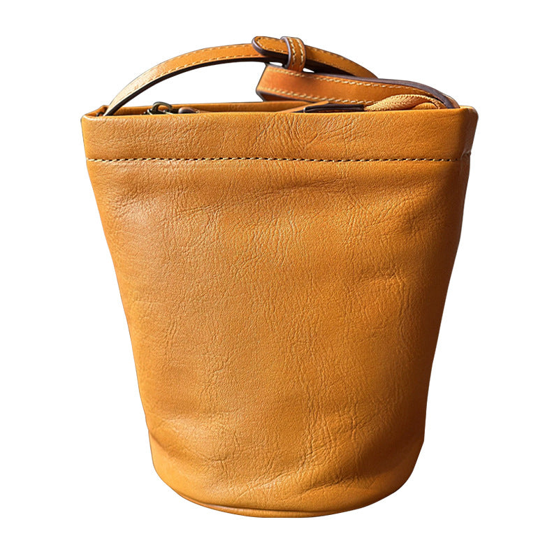 Women's Style Top Layer Cowhide Mini Retro Bucket Bags