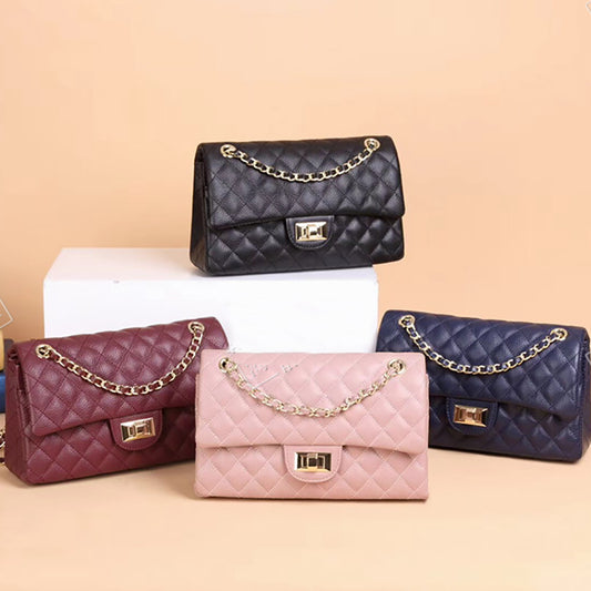Style Diamond Check Top Layer Cowhide Bags