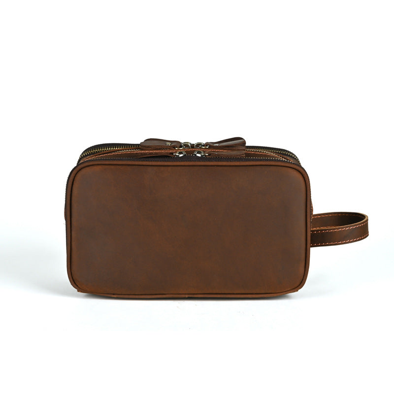 Men's Retro Crazy Horse Leather Clutch Wash Large Bags