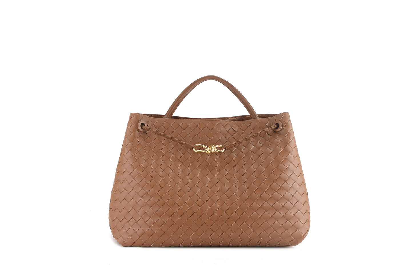 Women's Bow Metal Cord Fastener Woven Genuine Leather Shoulder Bags