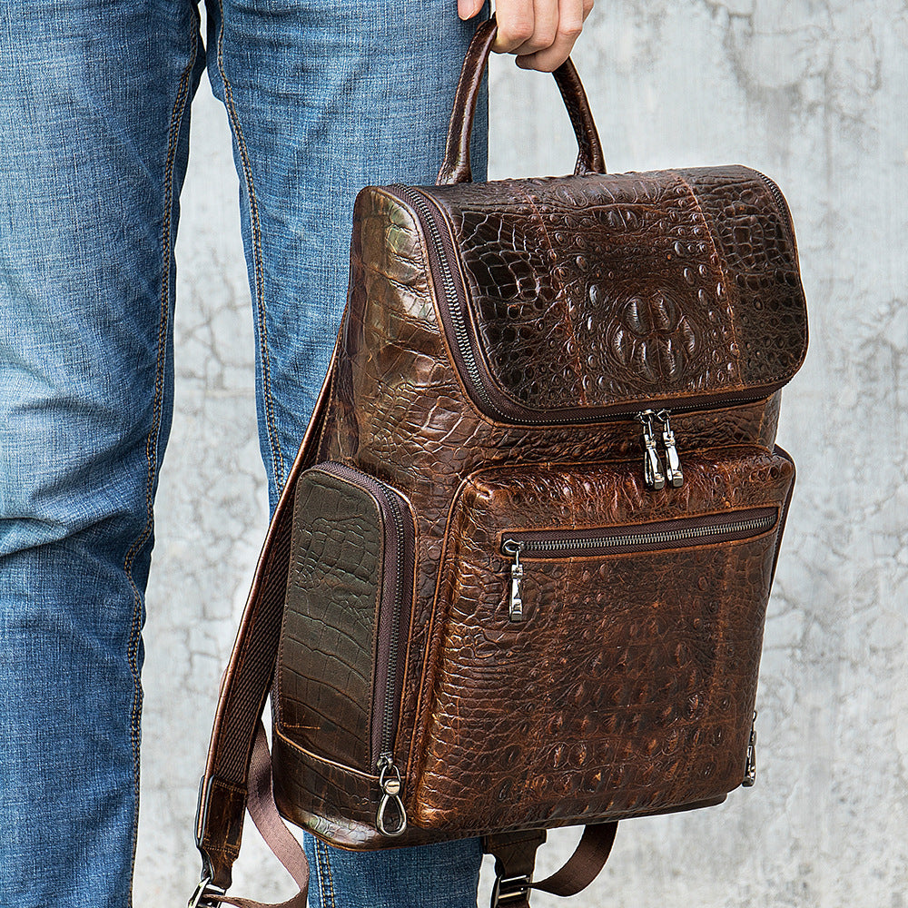 Men's Pattern For Business First Layer Leather Backpacks