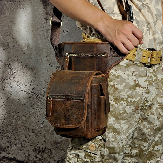 Men's Leather Cowhide Retro Trendy Cool Mobile Bags