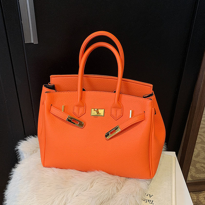 Women's Capacity Lychee Pattern Portable Kelly Fashion Lock