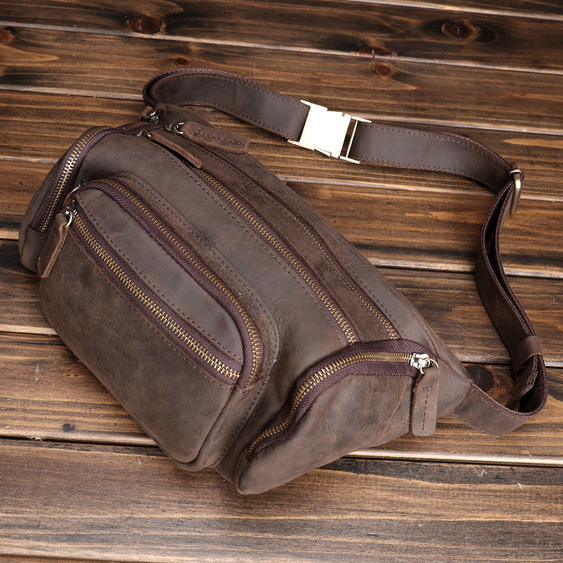 Men's Crazy Horse Leather Pocket Vintage First Layer Cowhide Men's Waist Packs