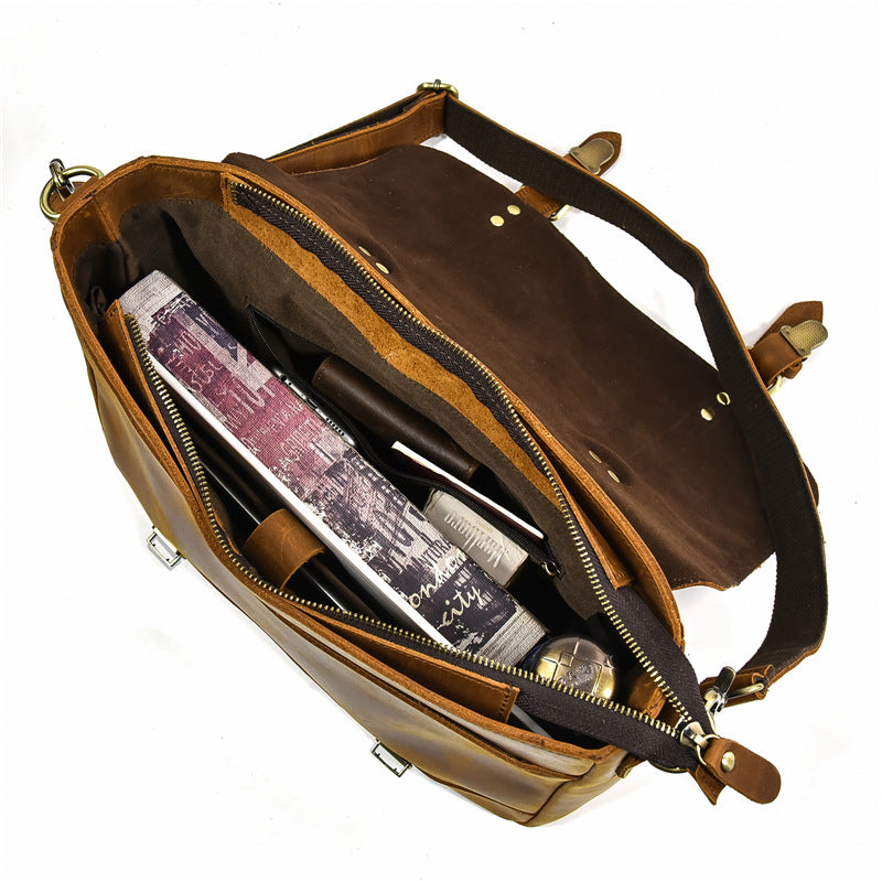 Men's Large Capacity Flip Top Layer Cowhide Men's Briefcases