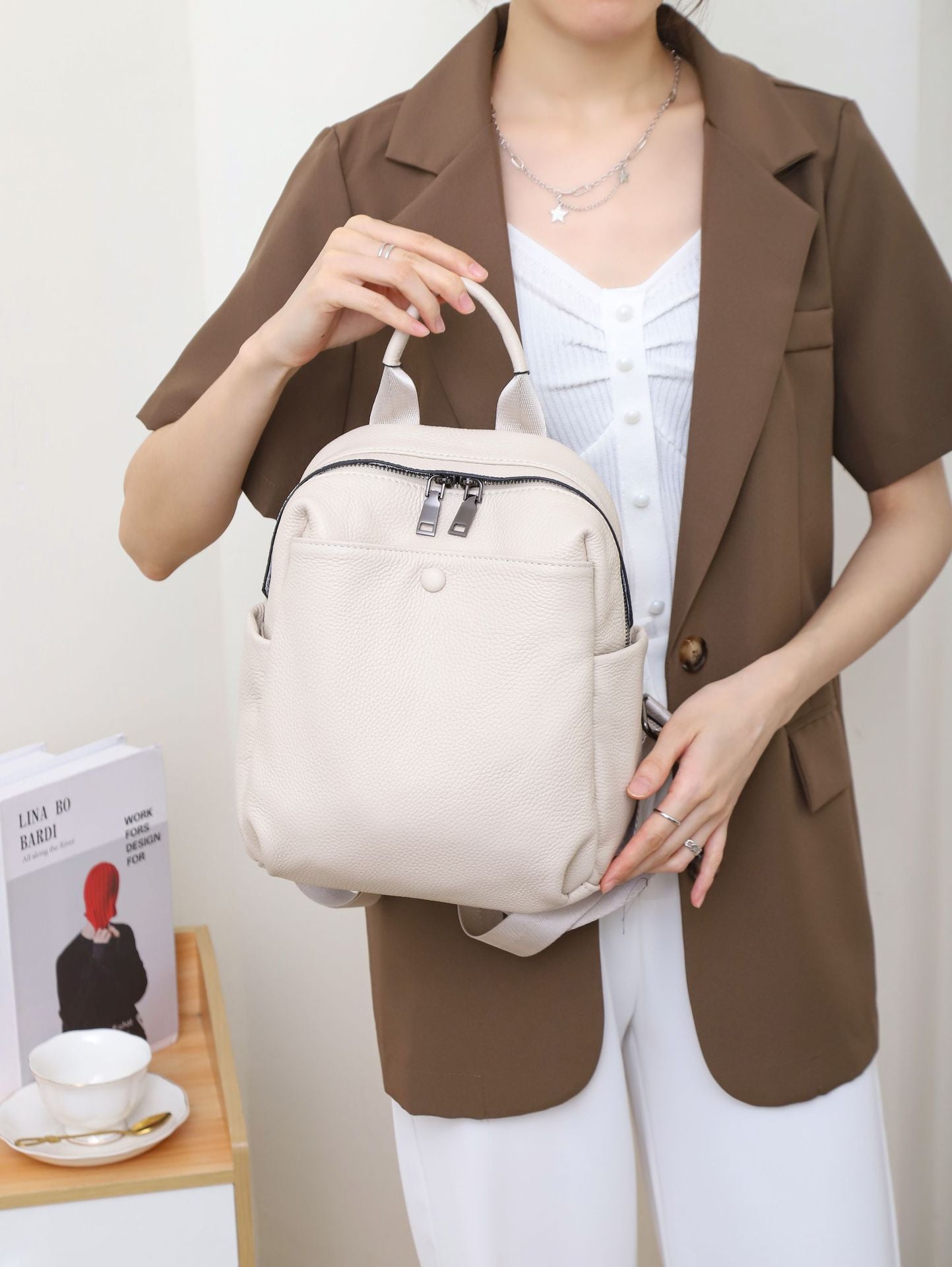 First Layer Cowhide University Style Large Backpacks