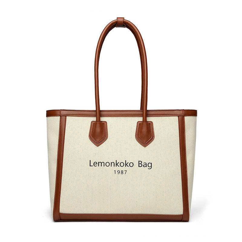 Women's Canvas Stitching Korean Style Large Capacity Tote Bags