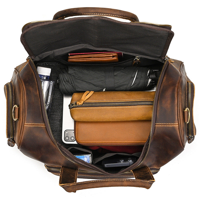 Men's Traveling Crazy Horse Leather Vintage Fitness Travel Bags