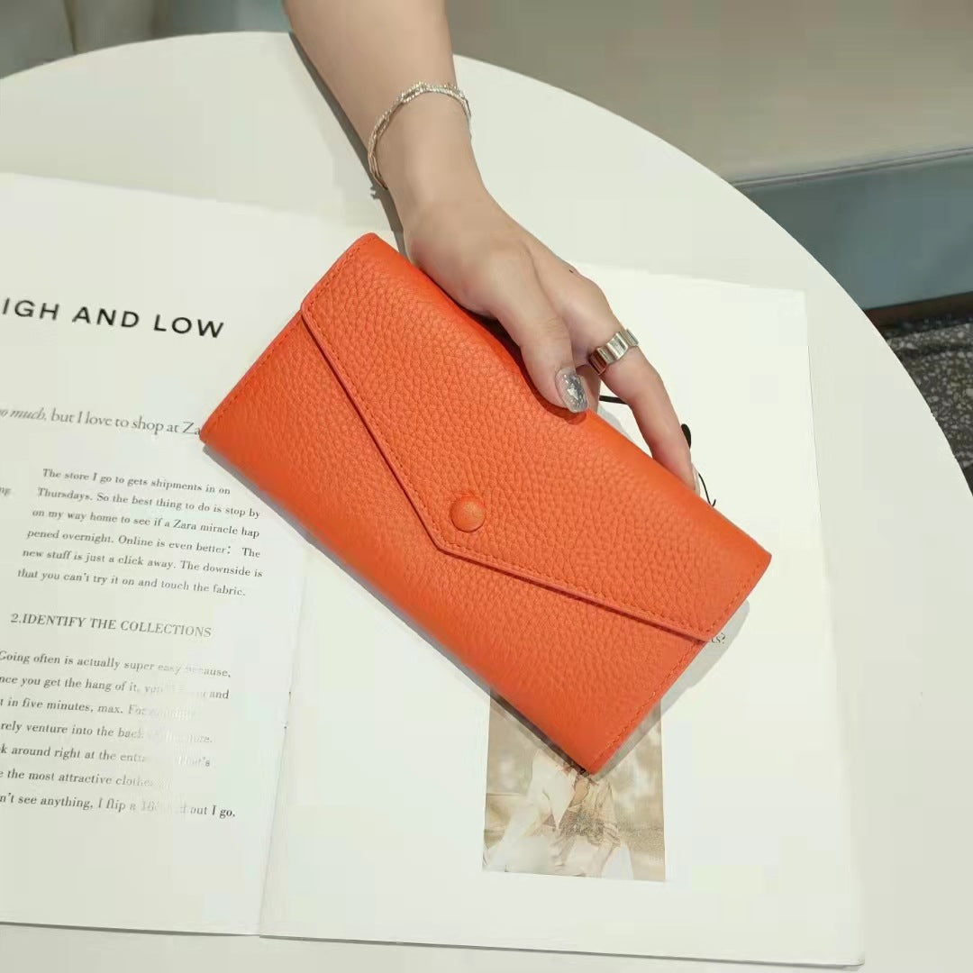 Trendy Attractive Cowhide Multiple Slots Zipper Handbags
