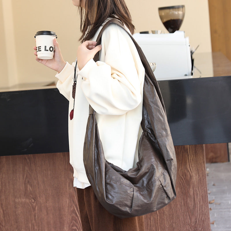 Women's Retro Soft Leather Dumpling Fashion Pleated Shoulder Bags