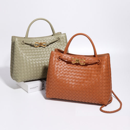 Women's Style Metal Cord Fastener Woven Large Handbags