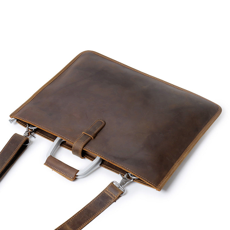 Men's Horse Leather Horizontal Business File Vintage First Men's Handbags
