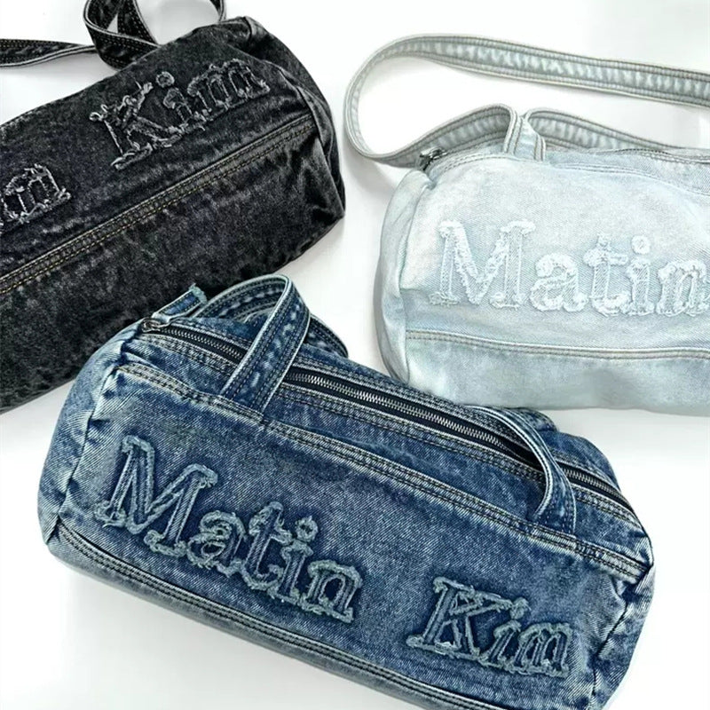 Women's Vintage Embroidery Denim On One Hand Tote Bags