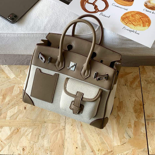 Color Platinum Canvas Stitching Leather Large Bags