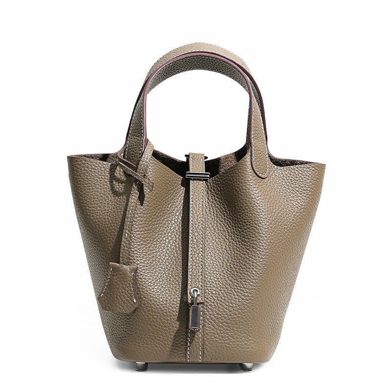 Women's High Quality Genuine Leather Vegetable Basket First Layer Cowhide Bucket Bags