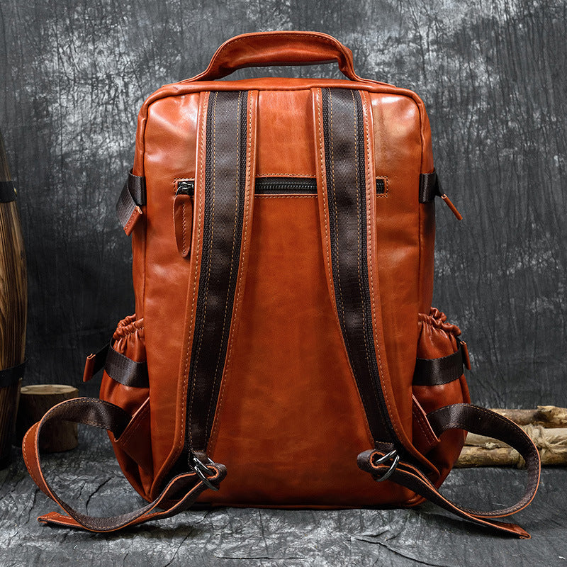 Men's Korean Style Genuine Leather Cowhide Flip Large Backpacks