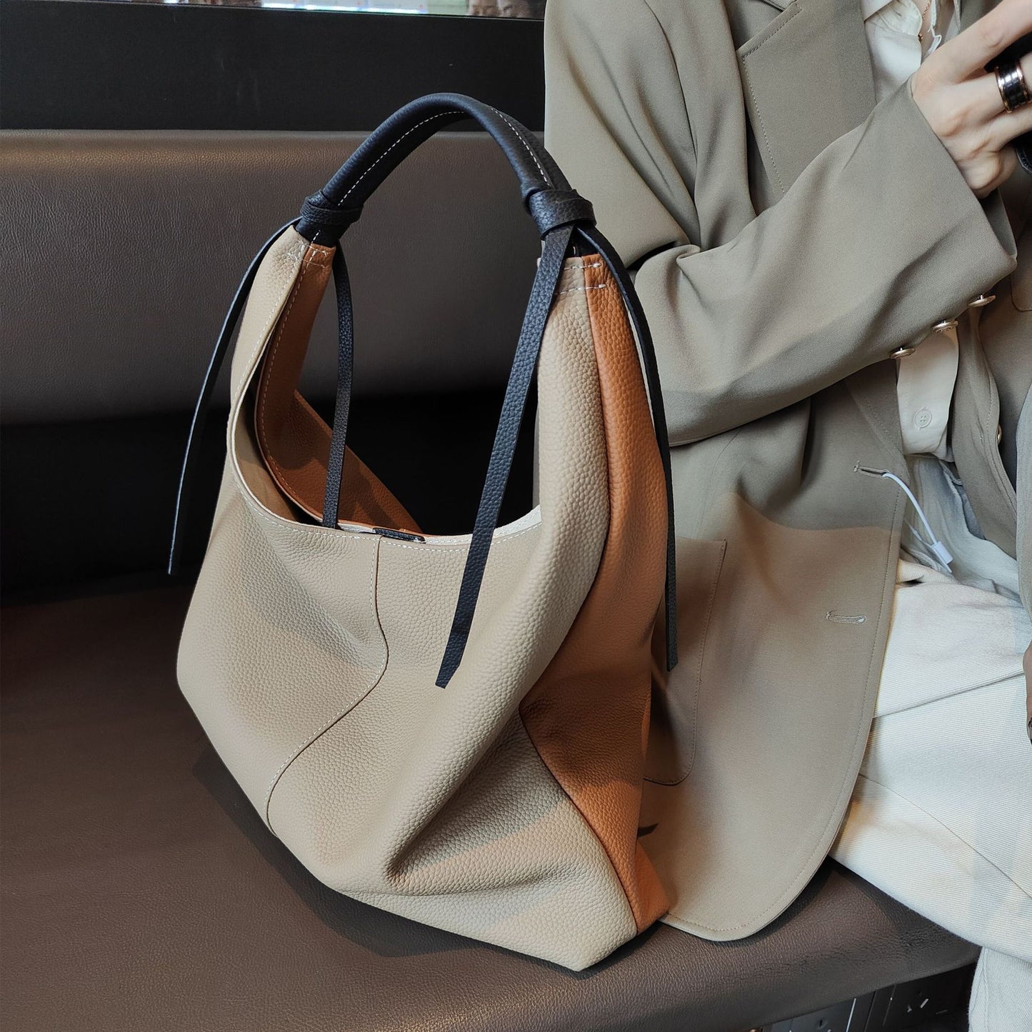 Big Trendy Underarm Design Soft Leather First Tote Bags