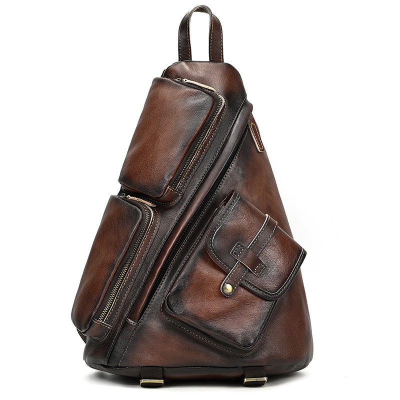 Genuine Leather Retro First Layer Cowhide Men's Chest Bags