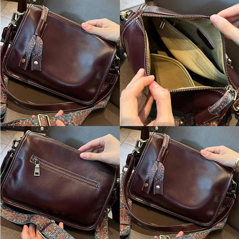 Women's Genuine Leather Large Capacity Retro Elegant Small Square Bags