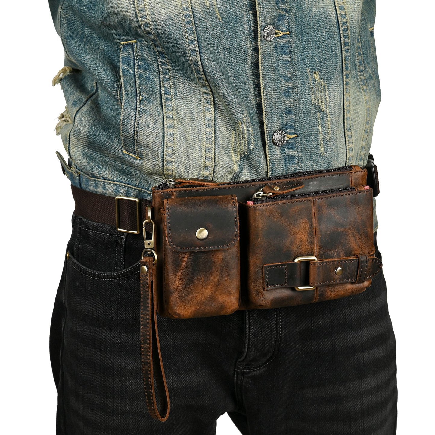 Men's First Layer Vegetable Tanned Leather Cowhide Trendy Men's Chest Bags