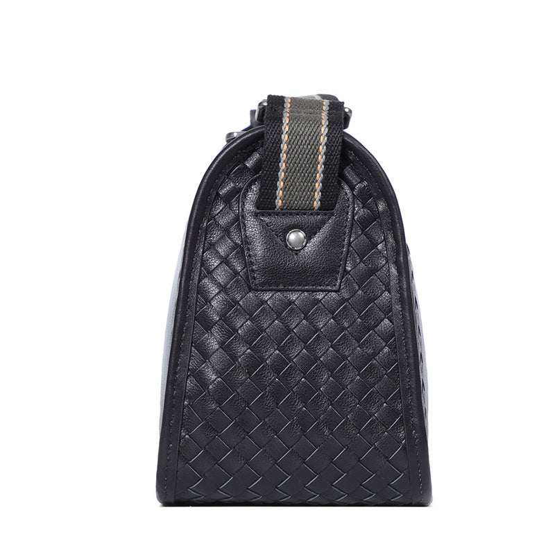 Men's Woven Leather First Layer Cowhide Sheepskin Men's Messenger Bags