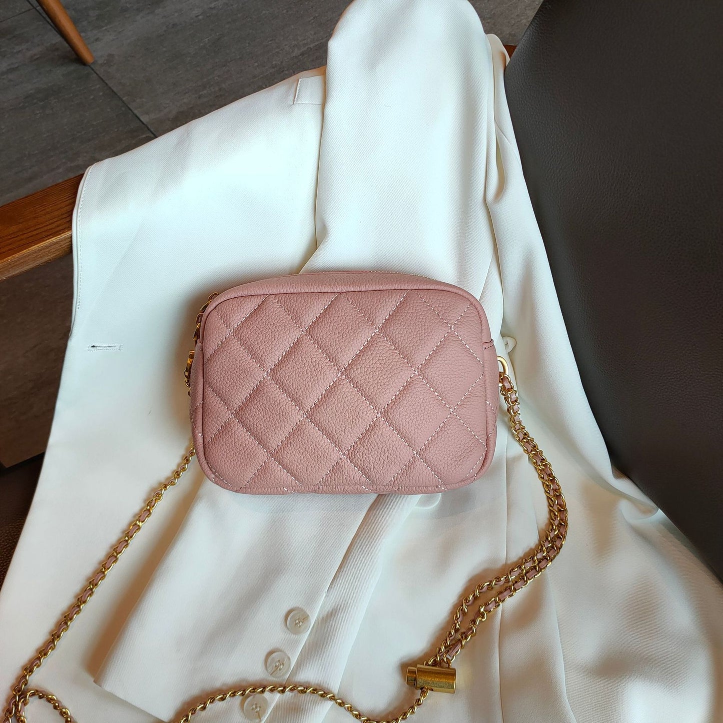 Women's Layer Cowhide Diamond Pattern Fashion Popular Crossbody Bags