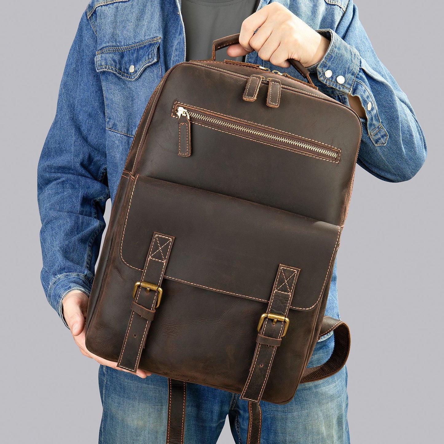 Men's Crazy Horse Leather Business Computer Retro Backpacks