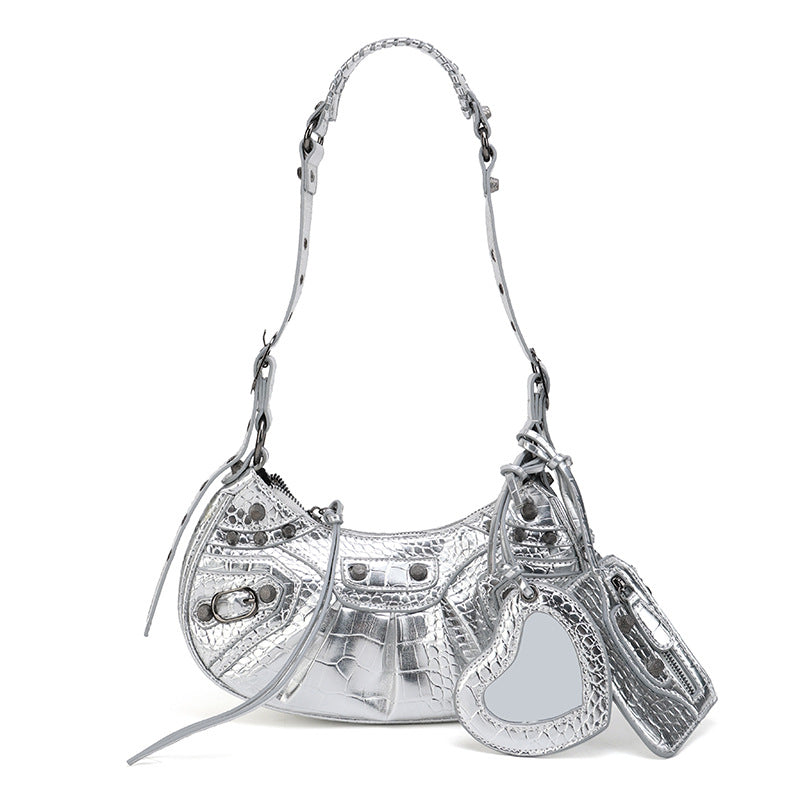 Motorcycle Three-in-one Crocodile Rivet Underarm Selenodont Shoulder Bags